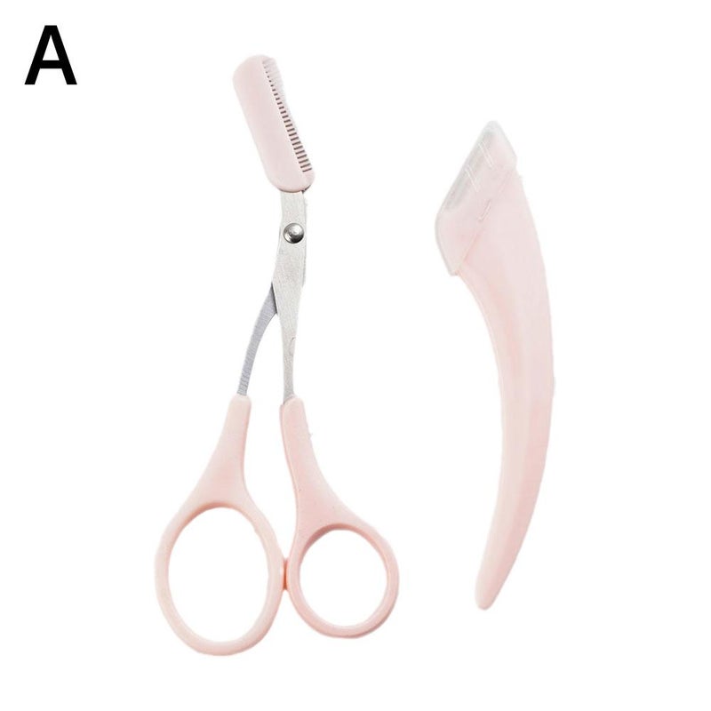 Crescent-shaped eyebrow trimmer with eyebrow comb for gentle eyebrow shaving; eyebrow trimming tool.
